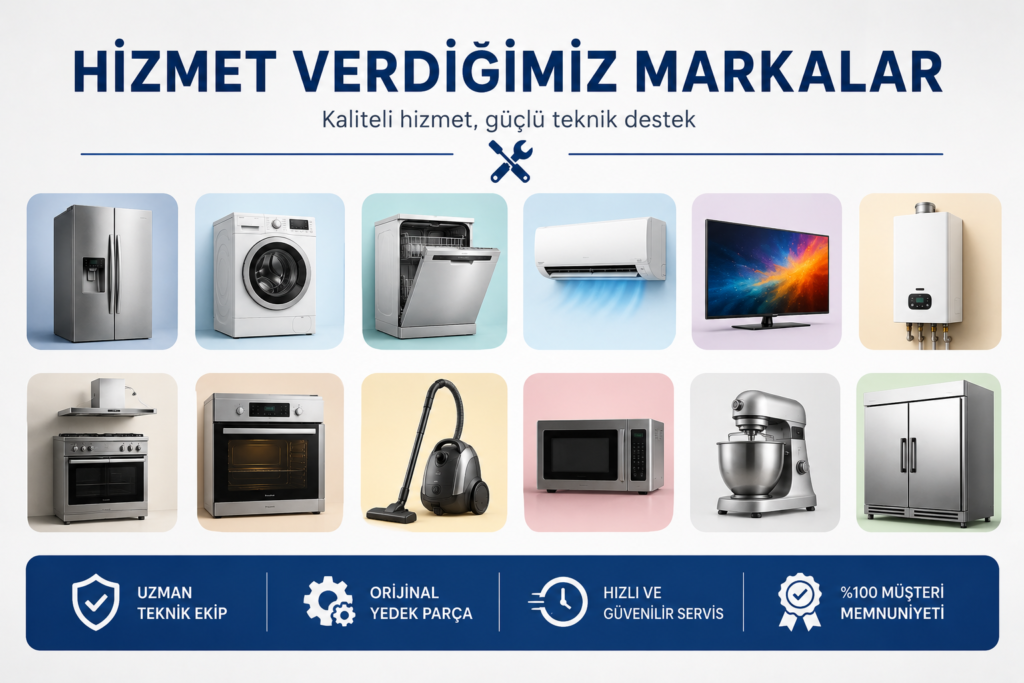 Merkez Servis’in hizmet verdiği markalar ve beyaz eşya ürünleri görseli